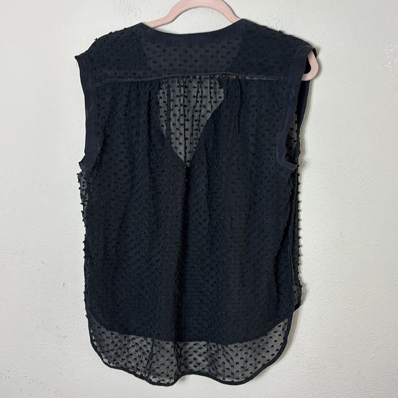 Rebecca Taylor Geo Dot Clip Chiffon Blouse Sheer Black 100% silk Top Size 12 - Picture 2 of 7